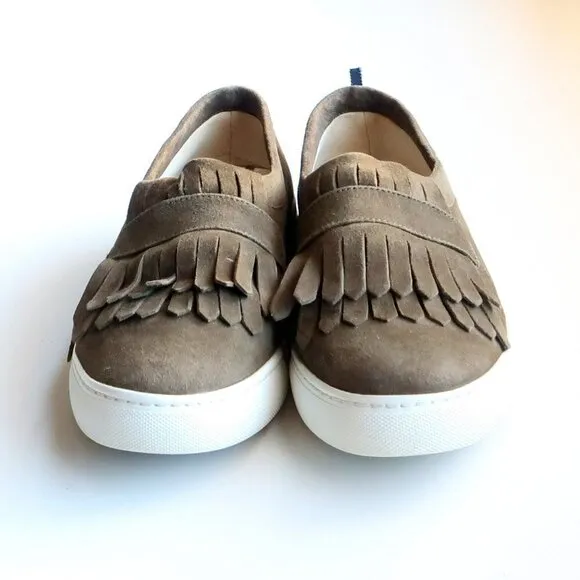 Boden Rayna Military Green Suede Leather Fringe Slip-ons Sneakers Flat Shoes