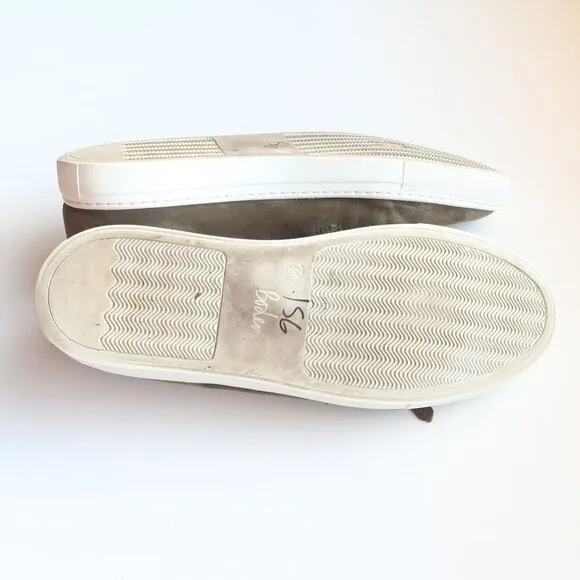 Boden Rayna Military Green Suede Leather Fringe Slip-ons Sneakers Flat Shoes