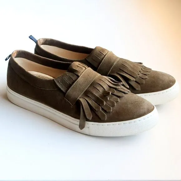 Boden Rayna Military Green Suede Leather Fringe Slip-ons Sneakers Flat Shoes