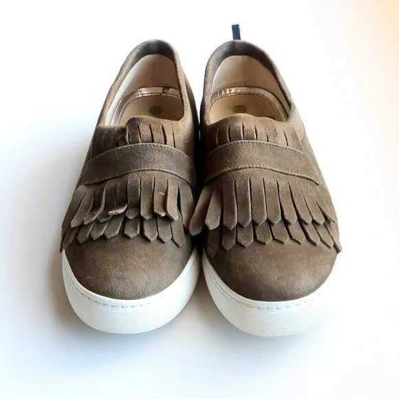 Boden Rayna Military Green Suede Leather Fringe Slip-ons Sneakers Flat Shoes