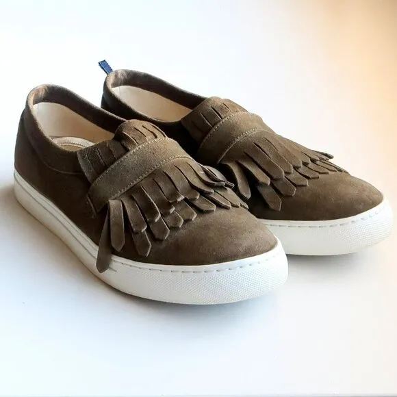 Boden Rayna Military Green Suede Leather Fringe Slip-ons Sneakers Flat Shoes