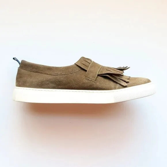 Boden Rayna Military Green Suede Leather Fringe Slip-ons Sneakers Flat Shoes