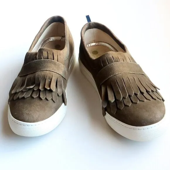 Boden Rayna Military Green Suede Leather Fringe Slip-ons Sneakers Flat Shoes