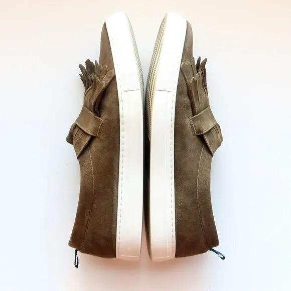 Boden Rayna Military Green Suede Leather Fringe Slip-ons Sneakers Flat Shoes
