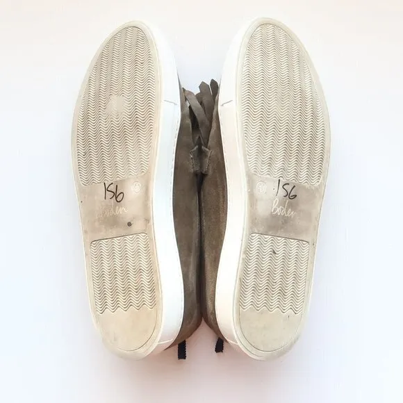 Boden Rayna Military Green Suede Leather Fringe Slip-ons Sneakers Flat Shoes