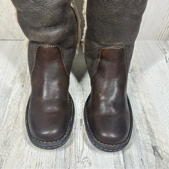 Born Shearling-Lined Dark Brown Leather Knee-High Winter Boots #1343