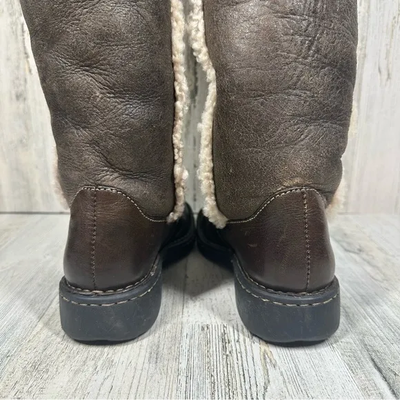 Born Shearling-Lined Dark Brown Leather Knee-High Winter Boots #1343