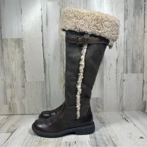 Born Shearling-Lined Dark Brown Leather Knee-High Winter Boots #1343