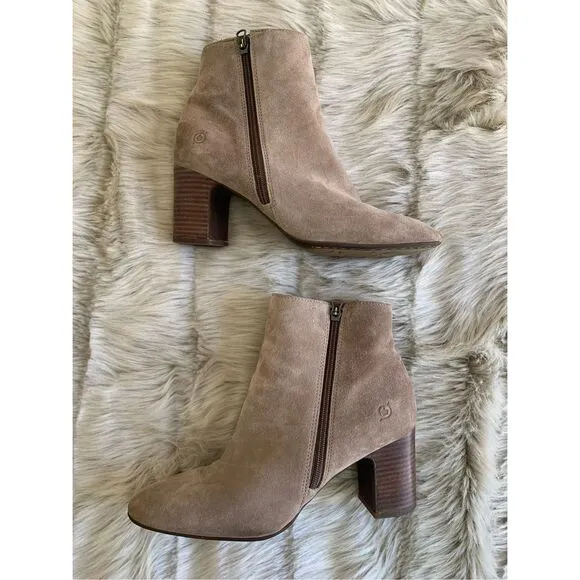 Born Womens Suede Heeled Bootie Ankle Boots Water Resistant Size 11 M