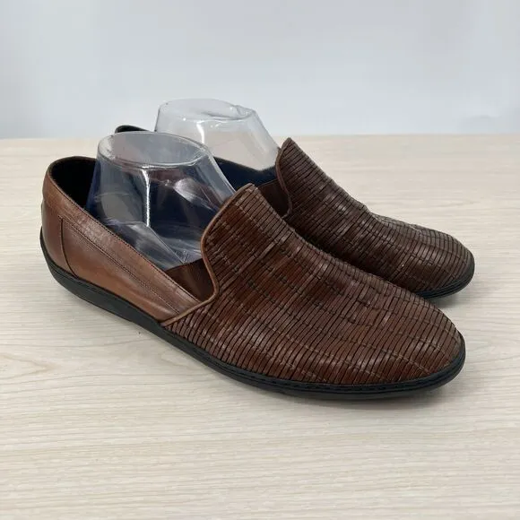 BRAGANO Men’s US 10 Leather Basket Weave Loafer Slip On Shoes Driving Casual