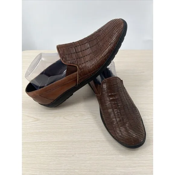 BRAGANO Men’s US 10 Leather Basket Weave Loafer Slip On Shoes Driving Casual