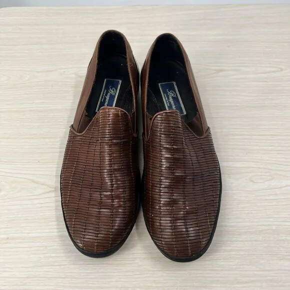BRAGANO Men’s US 10 Leather Basket Weave Loafer Slip On Shoes Driving Casual