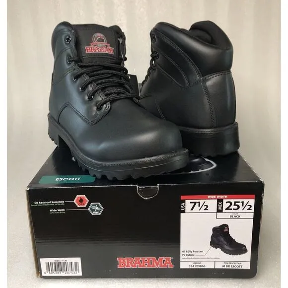 Brahma Escott Men's Soft Toe 6&quot; Black Work Boot Slip &amp; Oil Resistant Size 7.5W