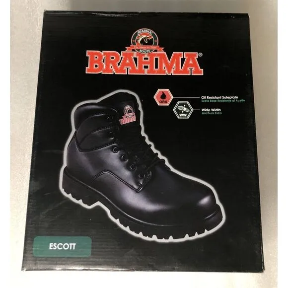 Brahma Escott Men's Soft Toe 6&quot; Black Work Boot Slip &amp; Oil Resistant Size 7.5W