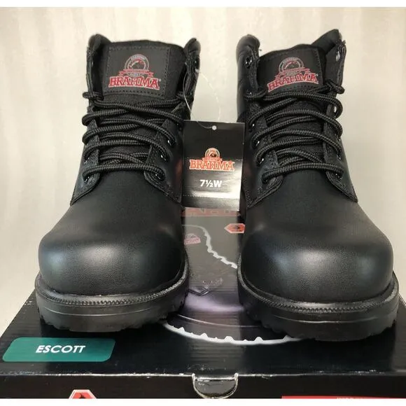 Brahma Escott Men's Soft Toe 6&quot; Black Work Boot Slip &amp; Oil Resistant Size 7.5W