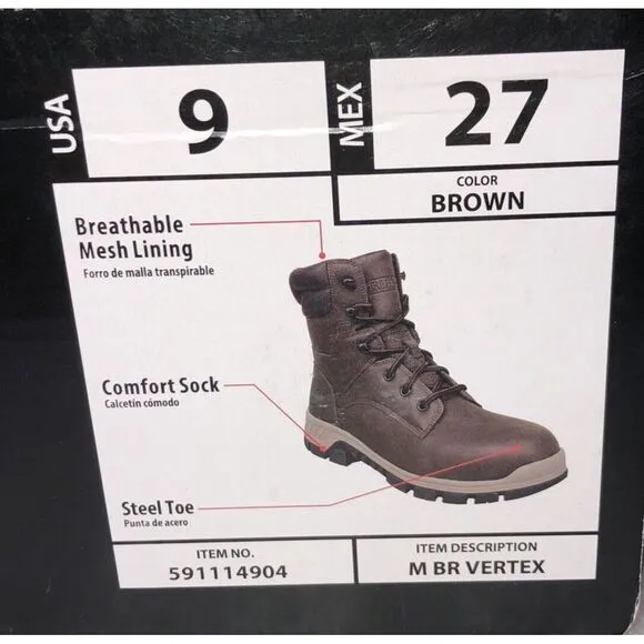 Brahma Vertex Men's 8&quot; Steel Toe Slip and Oil Resistant Brown Work Boots Size 9