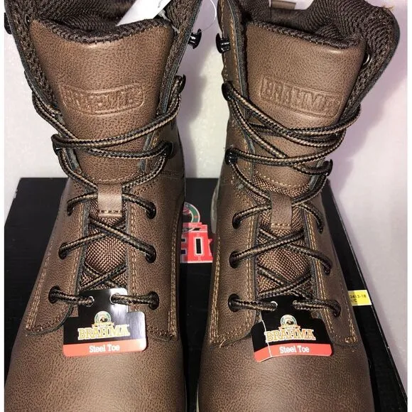 Brahma Vertex Men's 8&quot; Steel Toe Slip and Oil Resistant Brown Work Boots Size 9