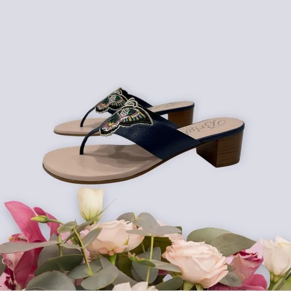 Brighton Butterfly Sandals Karina Azure Shoes 7 1/2 M Navy Blue NWOB