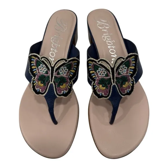 Brighton Butterfly Sandals Karina Azure Shoes 7 1/2 M Navy Blue NWOB