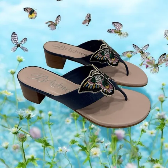 Brighton Butterfly Sandals Karina Azure Shoes 7 1/2 M Navy Blue NWOB