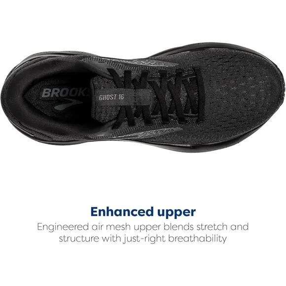 BROOKS Running Shoes Ghost 16 Black/Ebony Size 9 Men's Athletic Sneakers