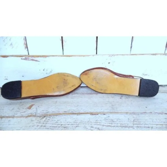 Brown leather gold red metallic thread Indian style flat slipper shoes