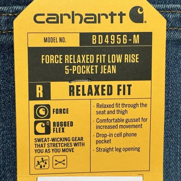 Carhartt 104956 Force Relaxed Fit 5-Pocket Jeans Size 34x34 36x34 Medium Wash