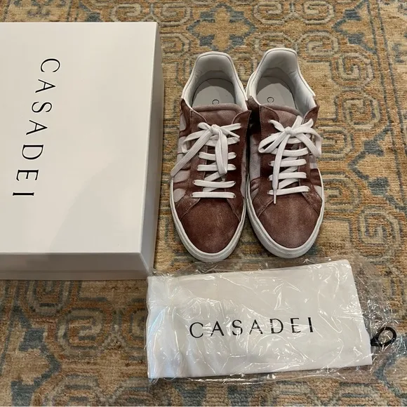 Casadei Tan &amp; White Leather Sneakers | Size 39