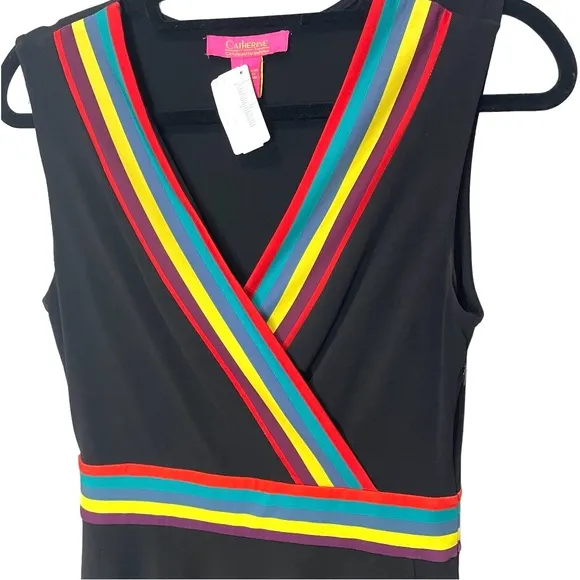 Catherine Malandrino Black  Dress Multi Color Trim Sporty Comfy NEW SZ S NWT