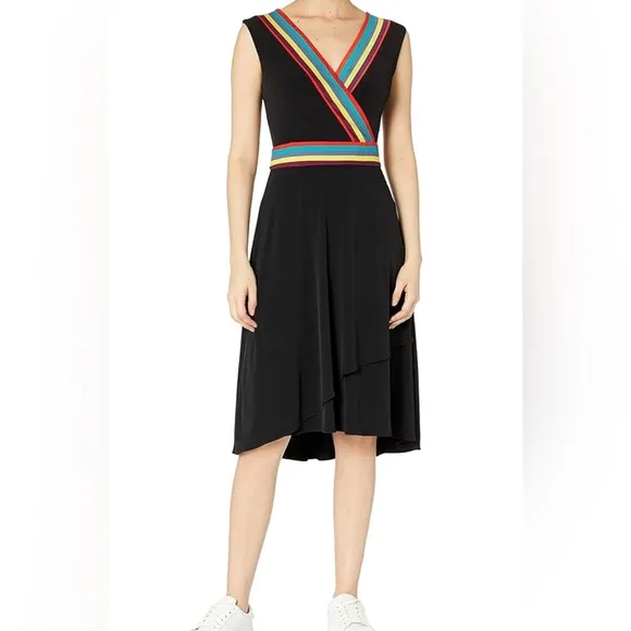 Catherine Malandrino Black  Dress Multi Color Trim Sporty Comfy NEW SZ S NWT