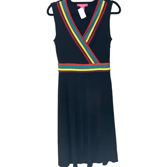 Catherine Malandrino Black  Dress Multi Color Trim Sporty Comfy NEW SZ S NWT