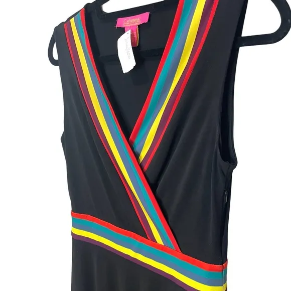 Catherine Malandrino Black  Dress Multi Color Trim Sporty Comfy NEW SZ S NWT