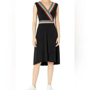 Catherine Malandrino Black  Dress Multi Color Trim Sporty Comfy NEW SZ S NWT