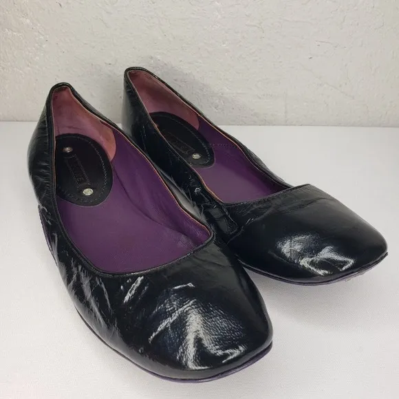 CELINE Women Ballet Flat Size 7.5 Slip On Shoe Black Patent Leather Comfy Casual