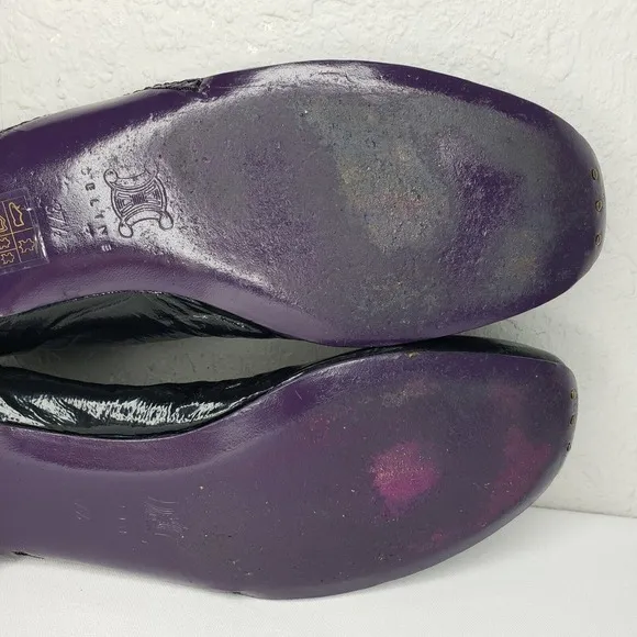 CELINE Women Ballet Flat Size 7.5 Slip On Shoe Black Patent Leather Comfy Casual