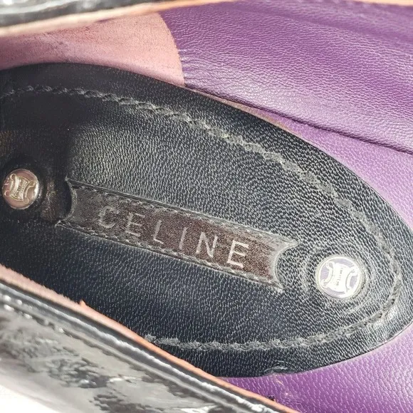 CELINE Women Ballet Flat Size 7.5 Slip On Shoe Black Patent Leather Comfy Casual