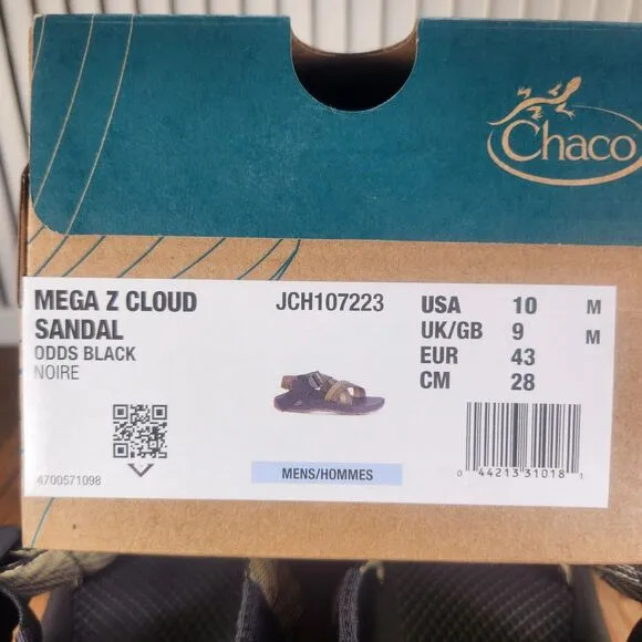Chaco Mega Z Cloud Sandals Mens Sz 10 M Odds Black Trails Sport Shoes JCH107223