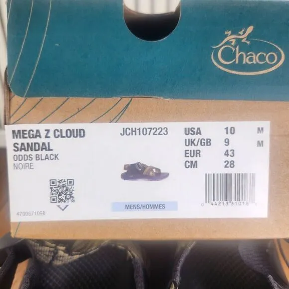 Chaco Mega Z Cloud Sandals Men Sz 10 Odds Black Trails Sport Shoes JCH107223 NEW