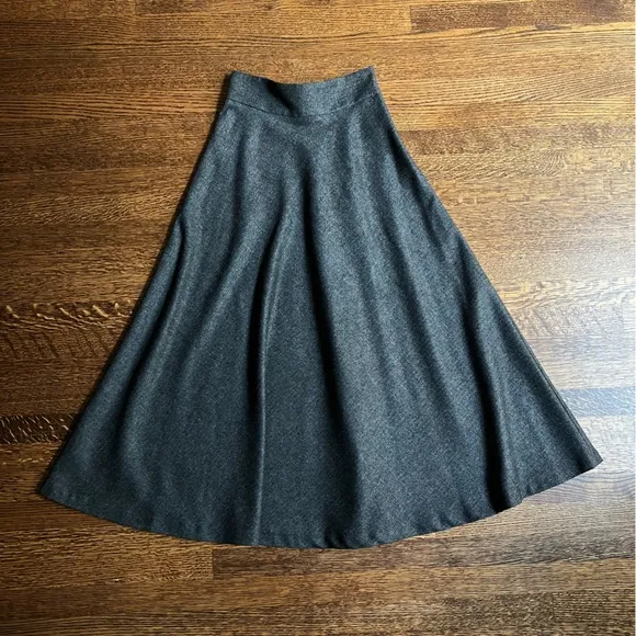 Charcoal Flared Maxi Skirt, High Waist, Herringbone Skirt