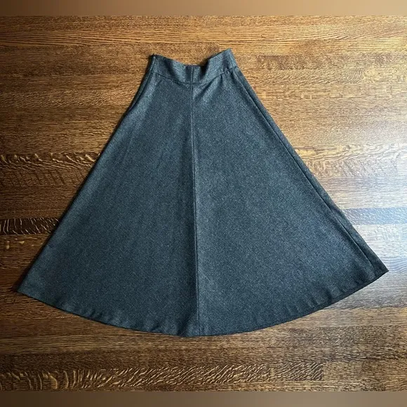 Charcoal Flared Maxi Skirt, High Waist, Herringbone Skirt