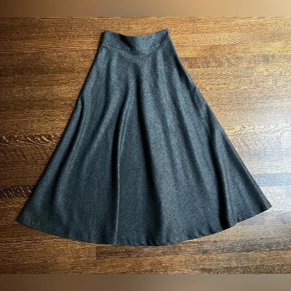 Charcoal Flared Maxi Skirt, High Waist, Herringbone Skirt