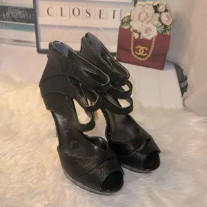 Charles David Size 7.5 GAZETTE Black Glitter Heels Sandals New Womens Shoes NWOT