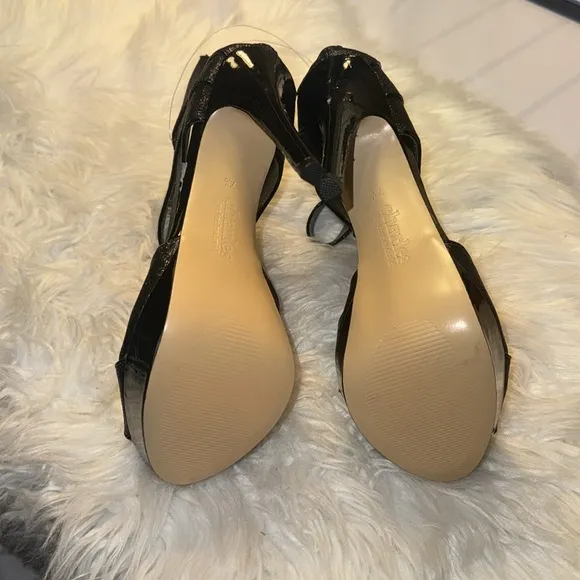 Charles David Size 7.5 GAZETTE Black Glitter Heels Sandals New Womens Shoes NWOT