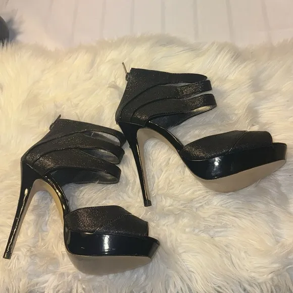 Charles David Size 7.5 GAZETTE Black Glitter Heels Sandals New Womens Shoes NWOT