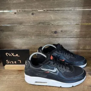 Childrens Big Kids Nike Air Max 90 LTR Black Leather Athletic Shoes Sneakers 7Y‎