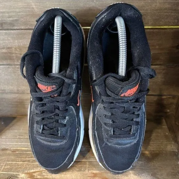 Childrens Big Kids Nike Air Max 90 LTR Black Leather Athletic Shoes Sneakers 7Y‎
