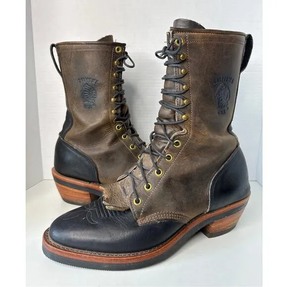 Chippewa Boots classic packer style # 29408 11&quot; black &amp; brown lace up size 9 D