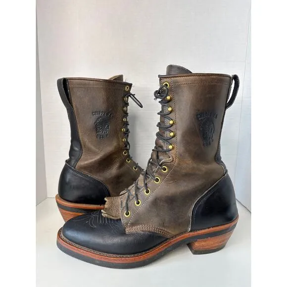 Chippewa Boots classic packer style # 29408 11&quot; black &amp; brown lace up size 9 D