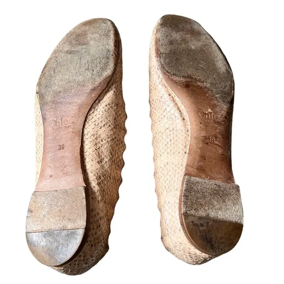 Chloe Lauren Snake Skin Scalloped Ballet Flat Shoes size 39