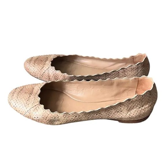Chloe Lauren Snake Skin Scalloped Ballet Flat Shoes size 39